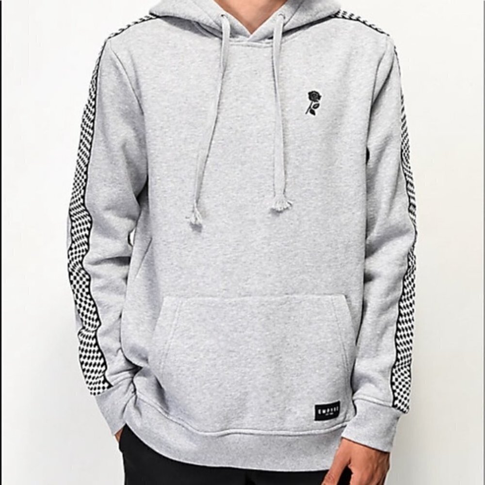 Empyre Grey Racing Stripe Sleeve Cotton Fleece Hoodie